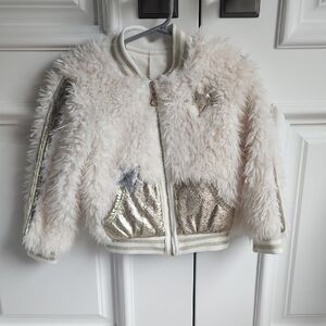 Baby Sara 4T Kids Fur Sherpa Cream and Gold/Silver Jacket